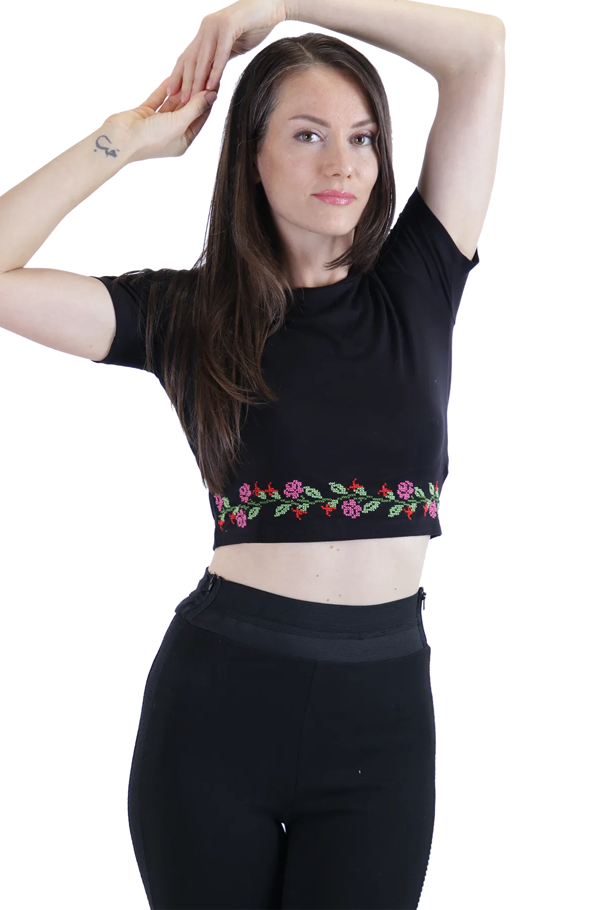 Black embroidered crop top (Small)