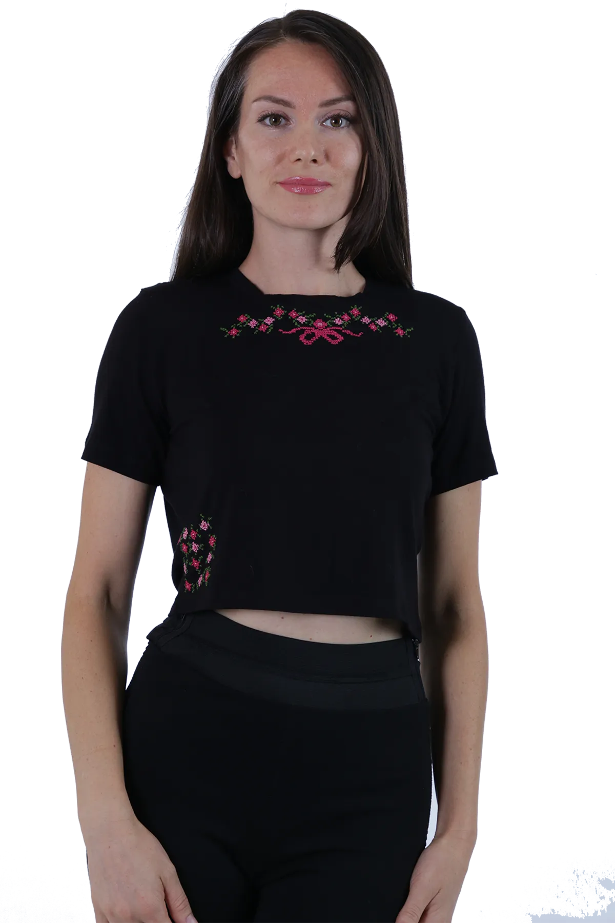 Black embroidered crop top (Medium)