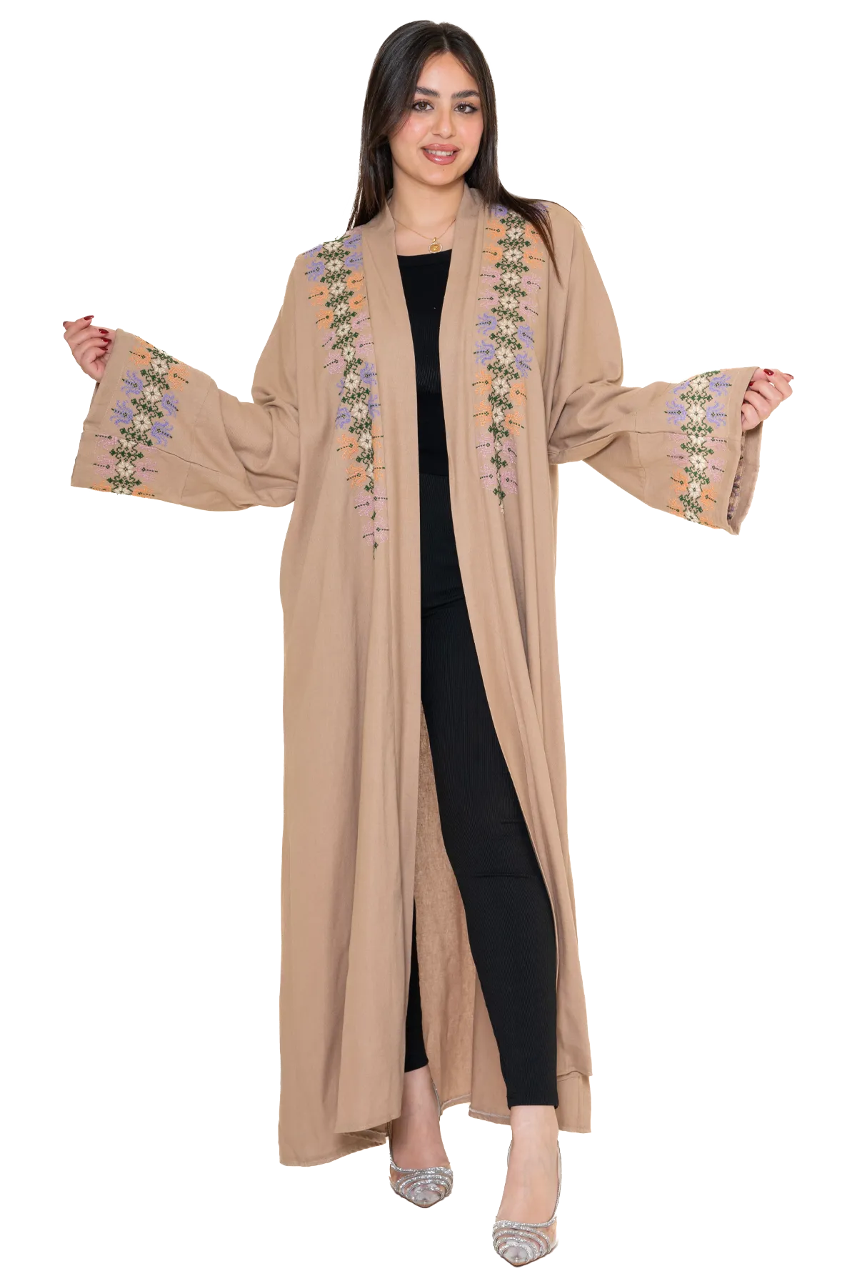 Hand-embroidered Beige bisht