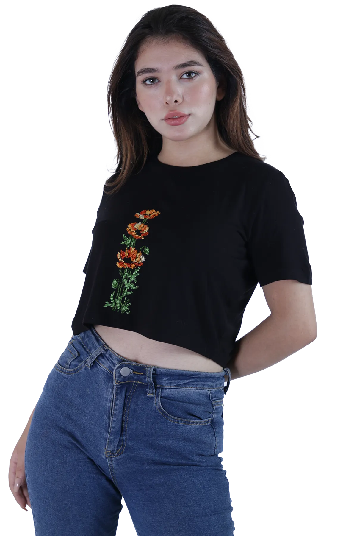 Black embroidered crop top (Large)