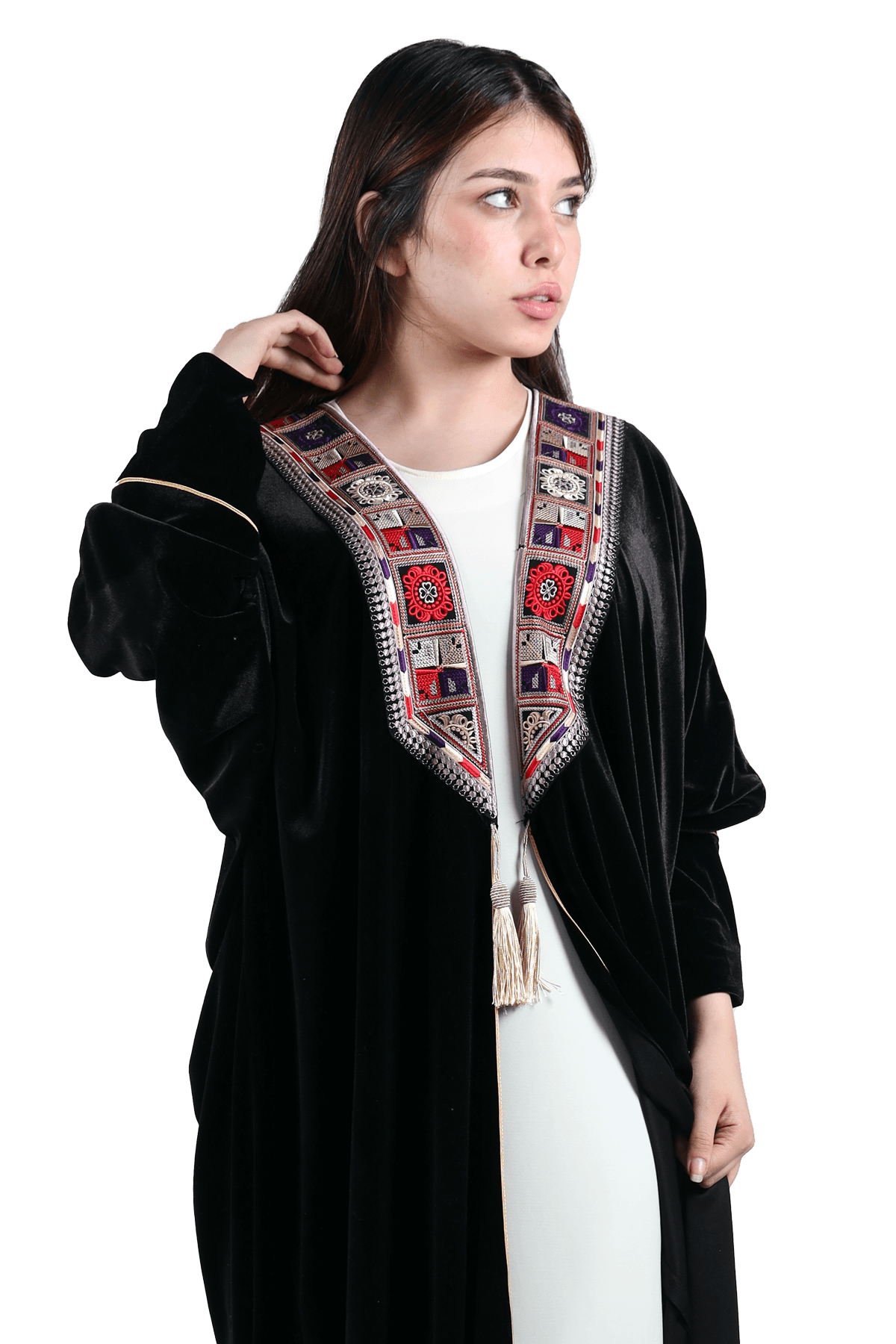 Embroidery velvet long Bisht - TATREEZ STORE
